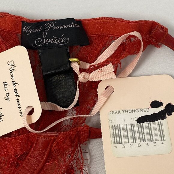 Agent Provocateur Adara SOIREE Leather Swarovski Red Thong AP1 XS NWT $335 - Picture 12 of 12